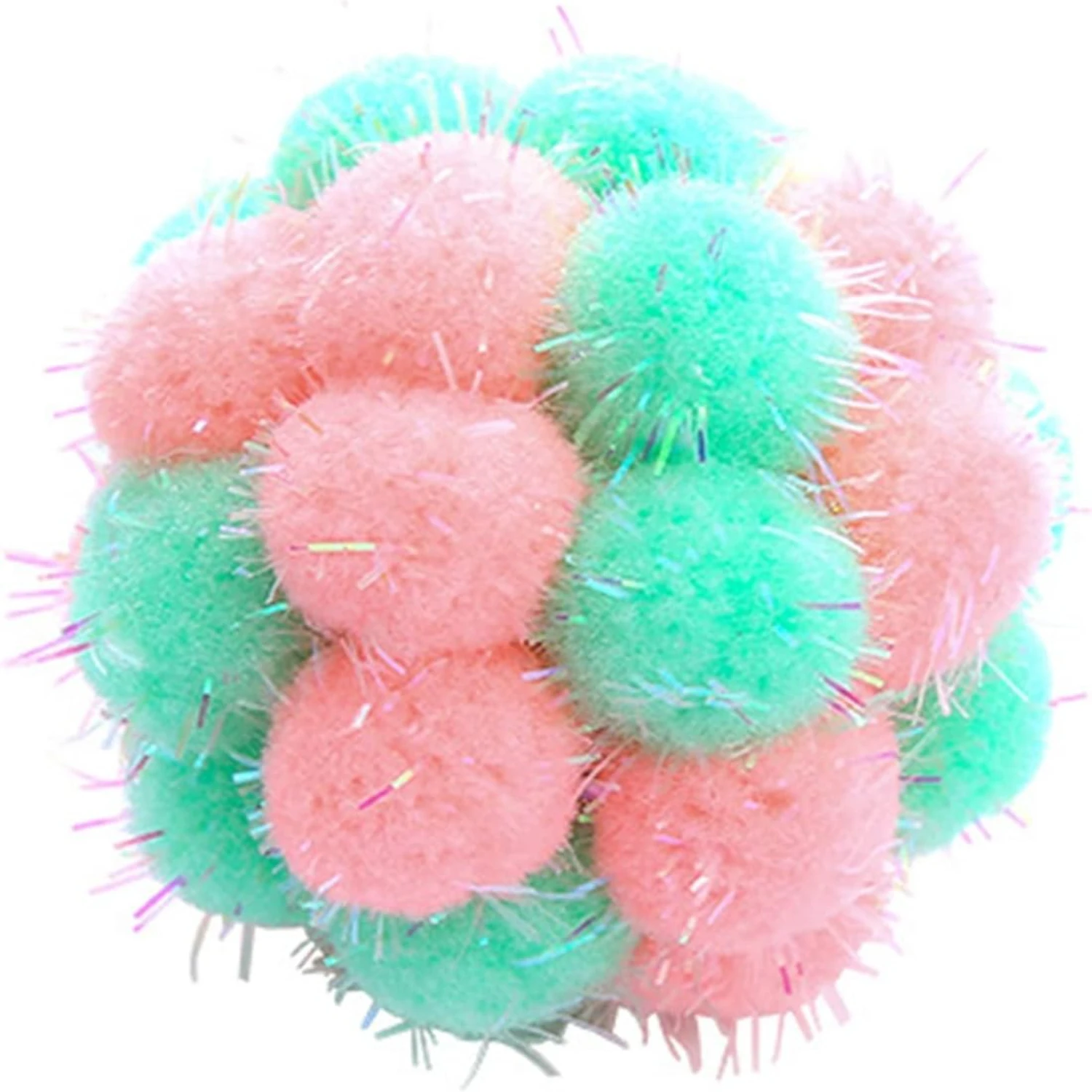 Endless Entertainment and Playtime Green Pink Pet Plush Ball Cat Toy - Funny Kitten Toy with Built-in Cat Supplies for Exciting 