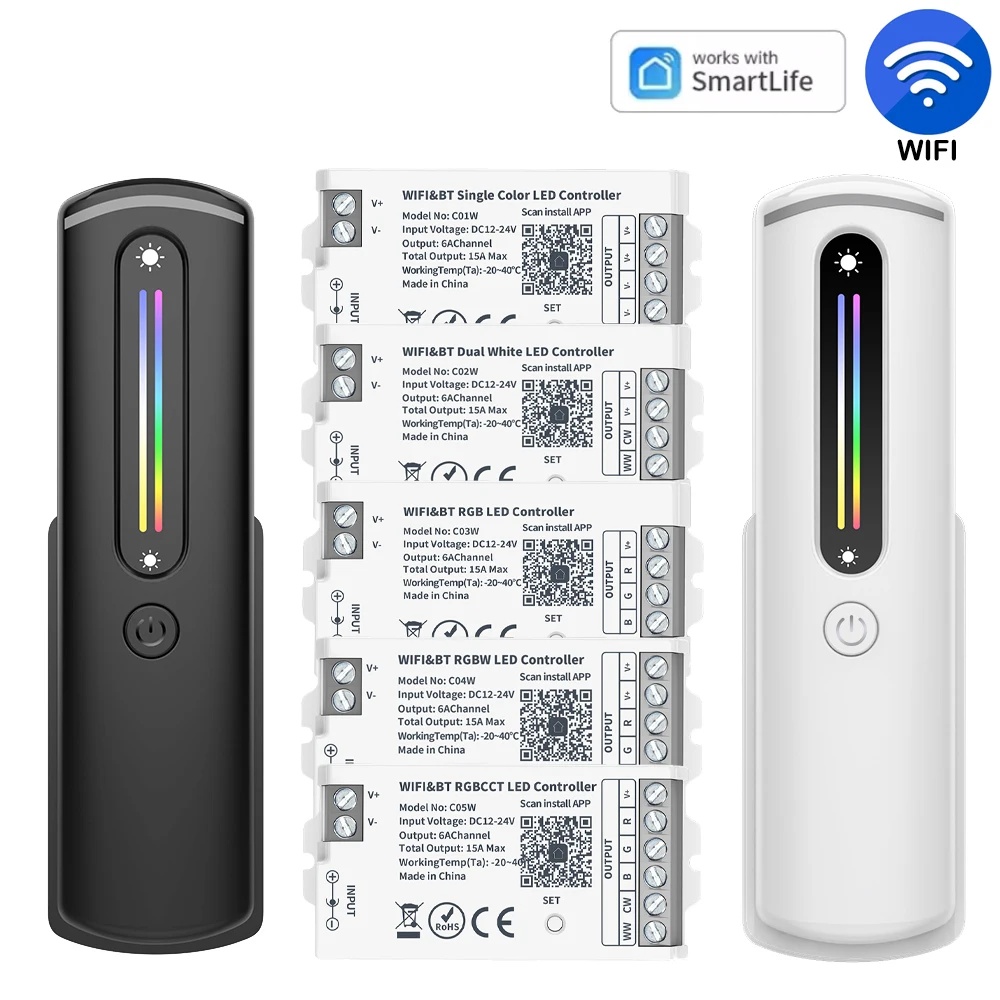 

WIFI Tuya 2835 5050 LED Strip Controller Alexa Google Home Voice Control DIM RGB RGBW CCT LED Light BT RF Remote DC12-24V