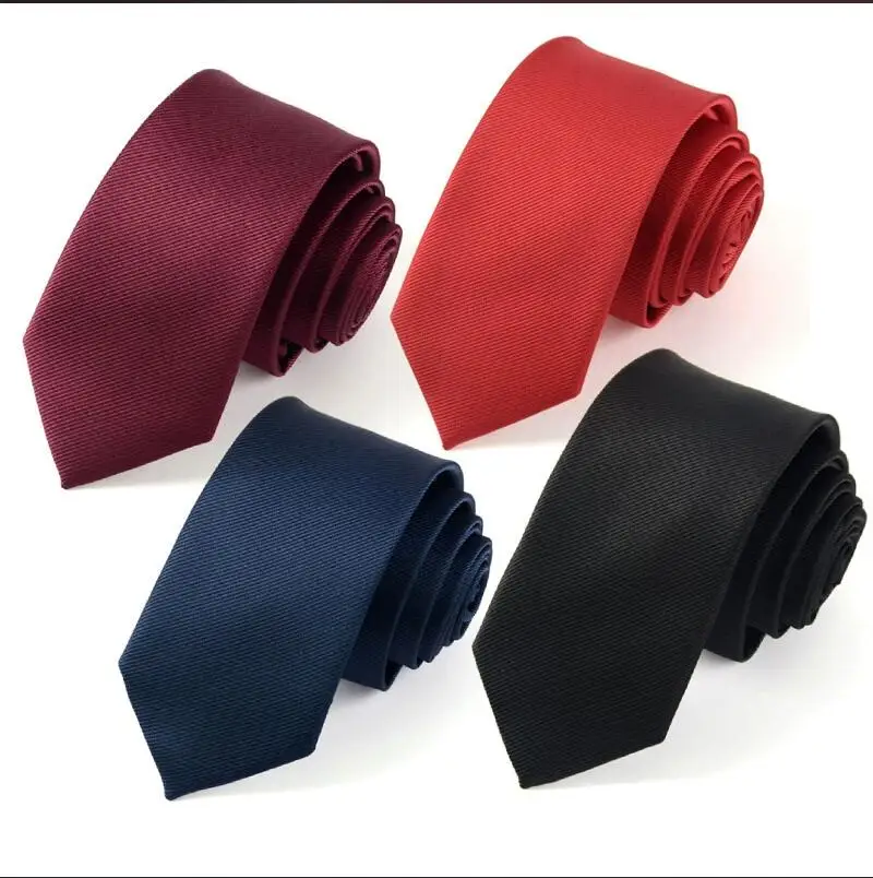 Corbatas de lujo ajustadas y estrechas de 6CM para hombre, corbatas para el cuello para hombre, Corbatas de Jacquard liso negro, rojo y azul marino, Corbatas para fiesta de negocios
