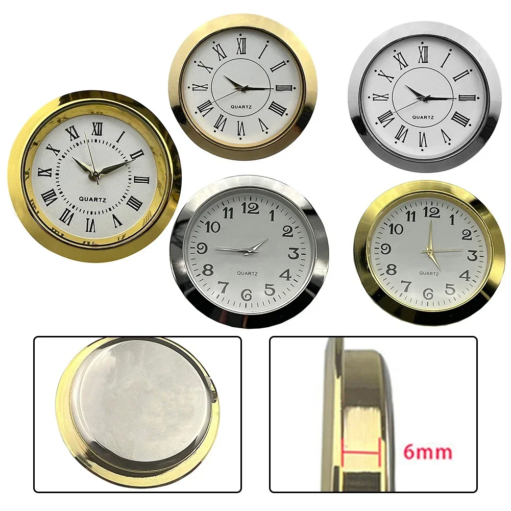 1pcs Mini Clock Insert Quartz Movement 36mm/55mm Round Clock Head Inlaid Handicraft Alloy Watch Head Clocks Accessories