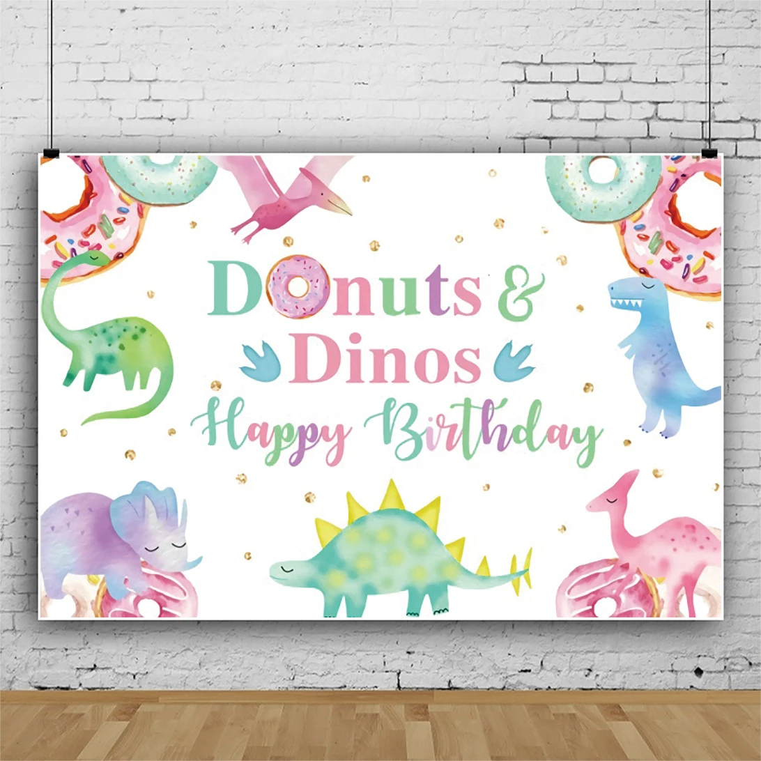 Laeacco Hoạt Hình Khủng Long Sinh Nhật Nền Vàng Chấm Bi Tặng Trẻ Em Sơ Sinh Cho Bé Chân Dung Tùy Chỉnh Nhiếp Ảnh Backdrop