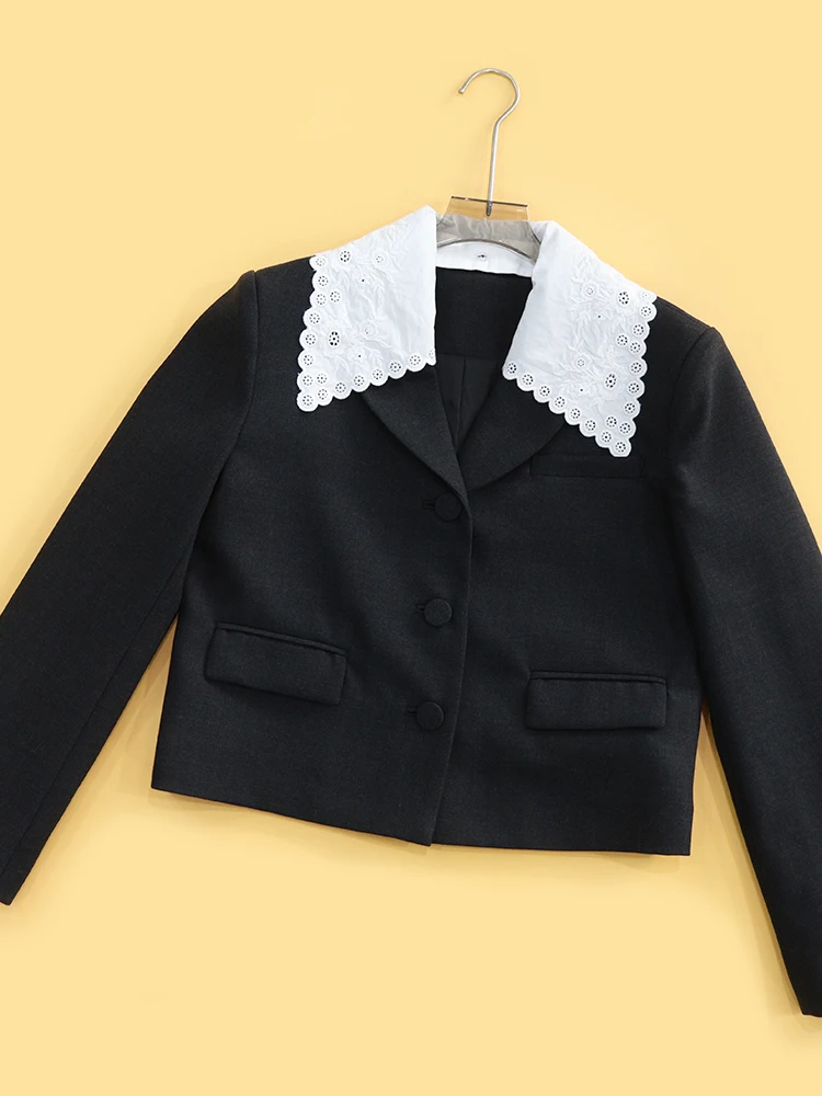 

Женский шерстяной пиджак Heidd SP2026 Early Spring с отстегивающимся вышитым кружевным воротником, повседневный, приталенный крой