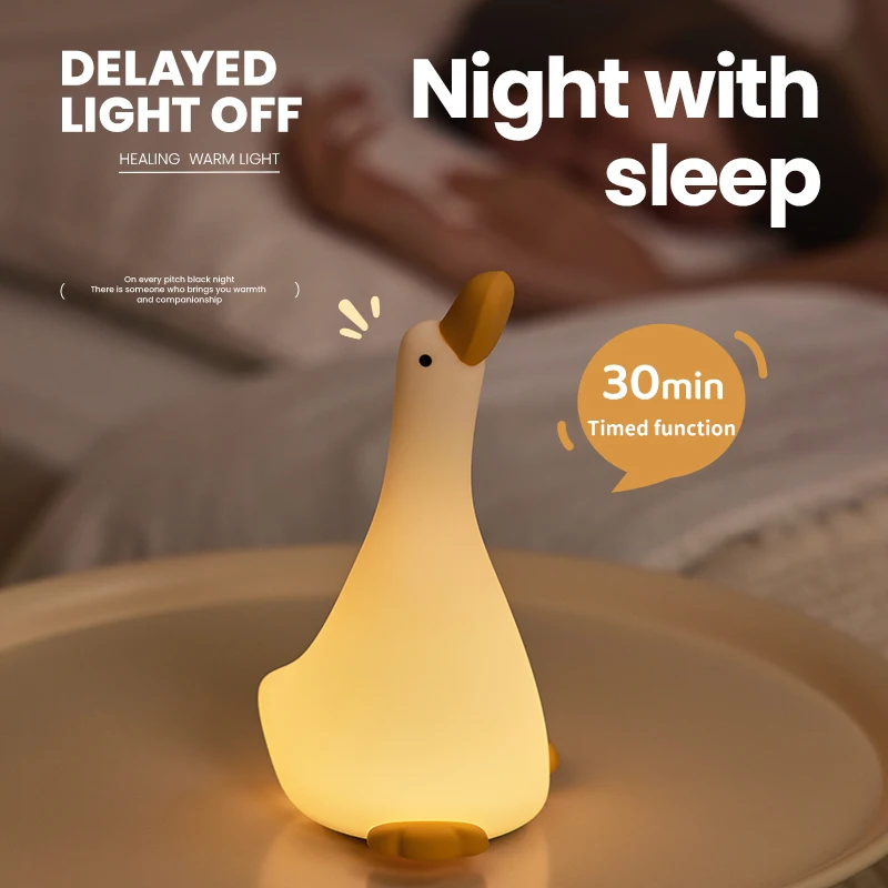 LED Silicone Night Lights Duck Cartoon Lamp Rechargeable Nightlight with Warm Light for Home Bedroom Decor Baby Birthday Gift