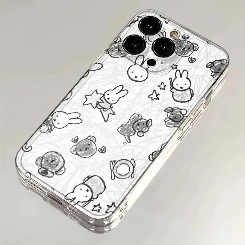 

New Kawaii Miffy Phone Case with Cartoon Graffiti All Inclusive Anti Fall Design Suitable for IPhone 17 16 15 14 13 12 11promax