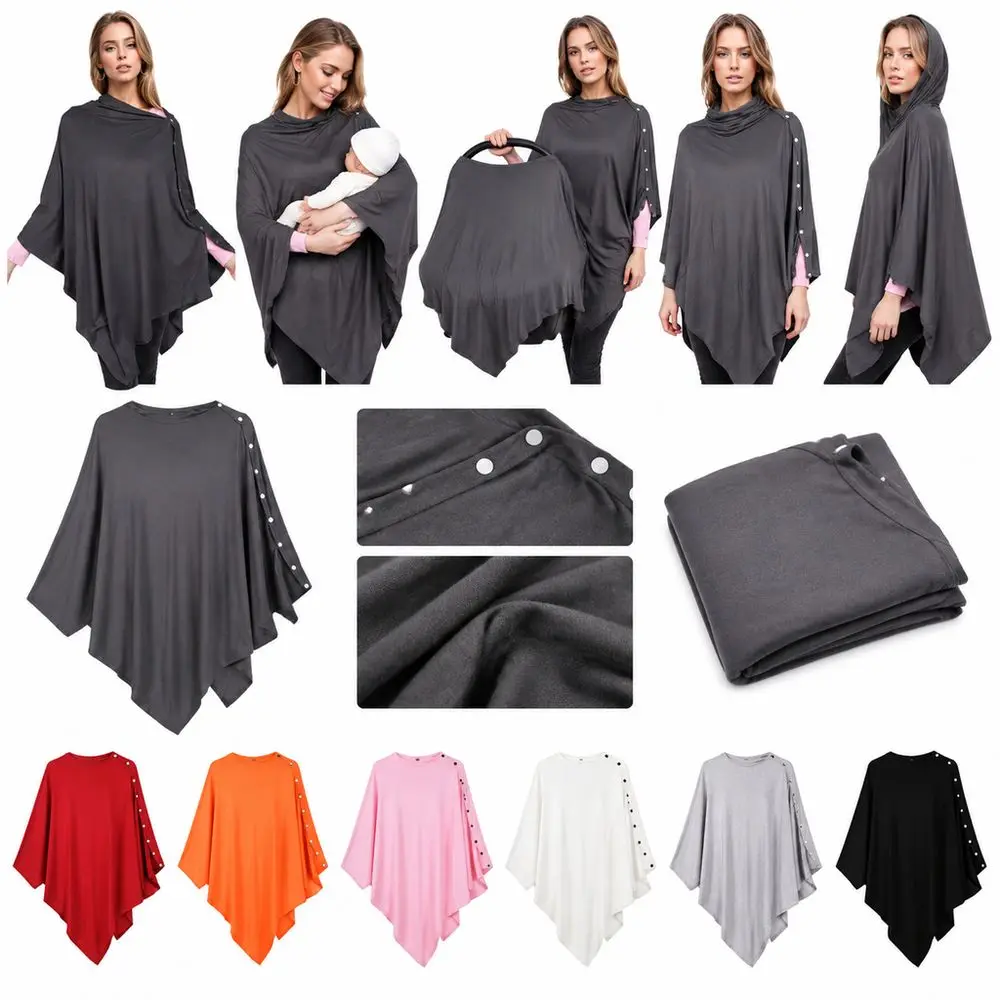 Soft Stretch Fabric Nursing Cover Button Closure Breathable Baby Care Scarf Machine Washable Lightweight Breastfeeding Poncho