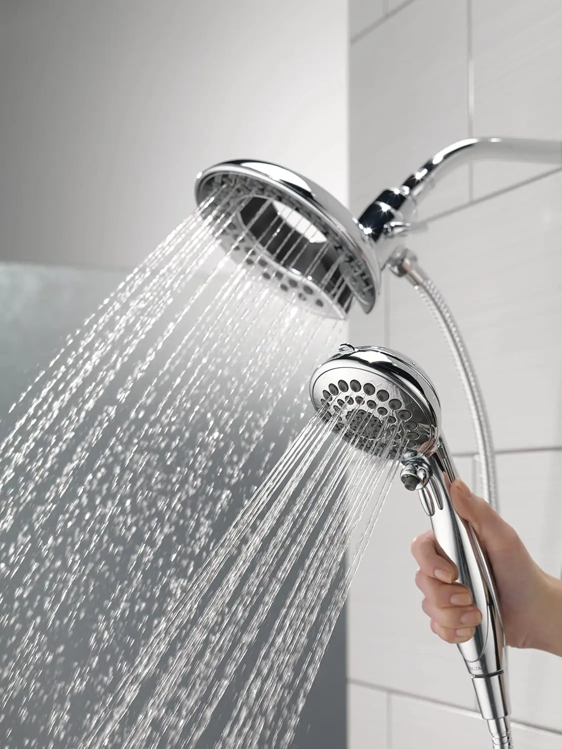 Faucet 5-Spray In2Ition 2-In-1 Dual Shower Head With Handheld Spray, Chrome Hand Held Shower Head With Hose, Handheld