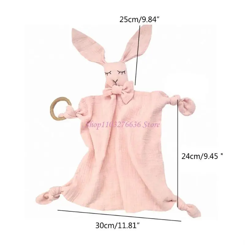 R6FD Đồ chơi khăn bé đồ chơi Bunny Hình dạng làm dịu khăn Khăn gỗ Teether Ring Vòng trẻ sơ sinh Khăn ngủ Đồ chơi