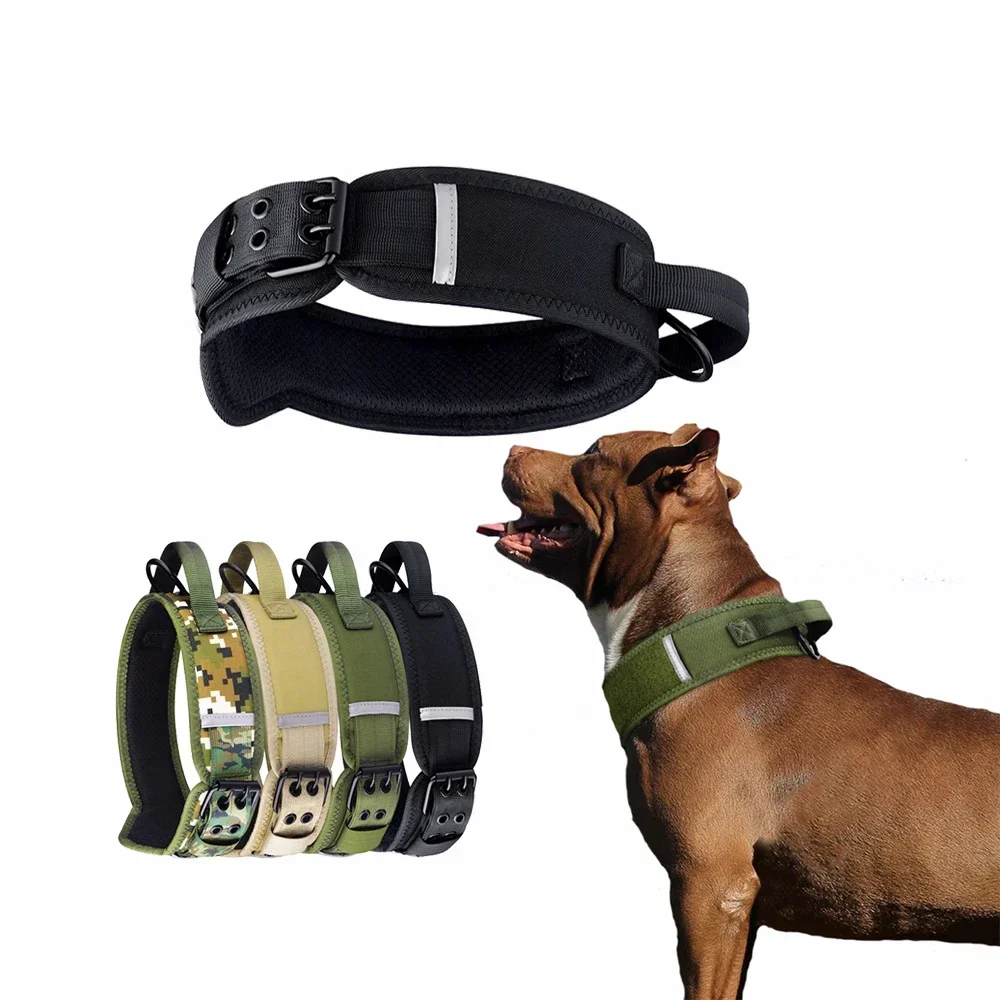 

Tactical Dog Collars,Adjustable Heavy Duty Dog Leash Collar,Heavy Metal Buckle With Control Handle For Medium Large Dogs Leashes