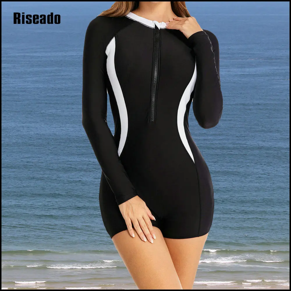 

Athletic Boyleg Rash Guard Women One Piece Swimsuits Swimming Surfing Suits Swimwear Patchwork (UPF 50+)