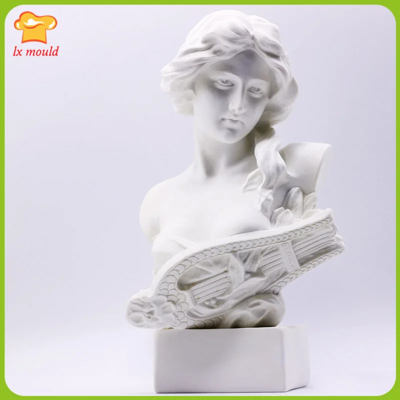 Nordic Piano Female Candle Silicone Mould Art Decoration Home Plaster Concrete Soap Mold 3D Statue Woman