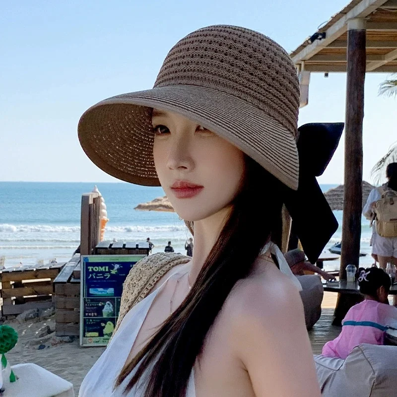 Women’s Open-top Straw Sun Hat with Bow – Perfect for Beach Holidays and Outings
