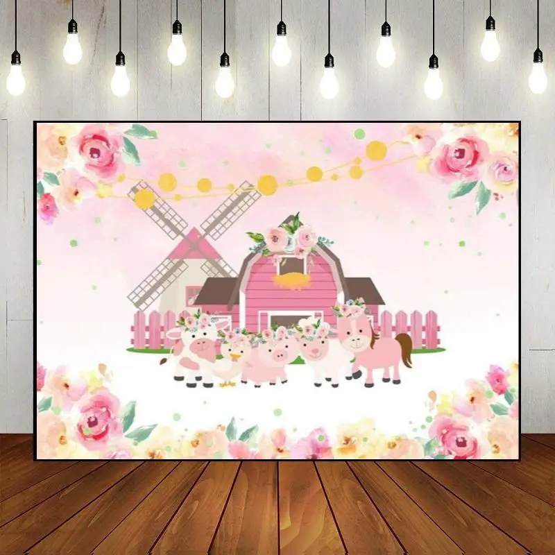 Decoration Happy Birthday Photography Backdrop Cow Barn Door Farm Animals Theme Banner Background Party Wall Baby Shower Custom