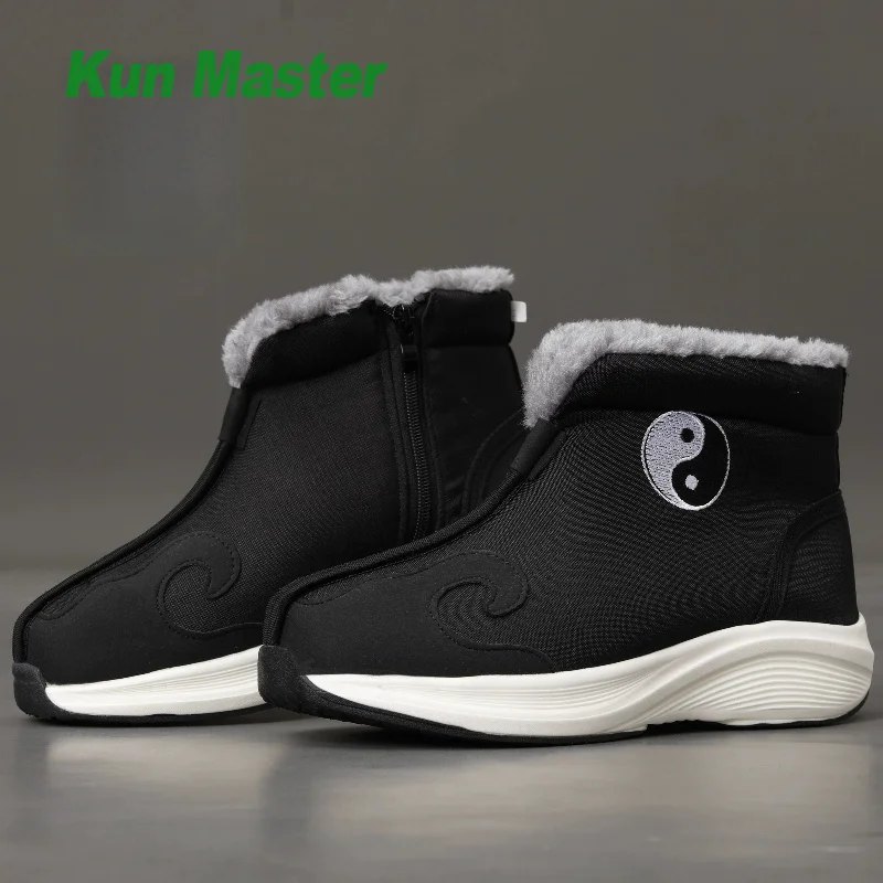 Mid Top Fleece Lined Warm Bagua YunGou Taoist Boots Winter Thermal Kung Fu Tai Chi Martial Arts Shoes for Men Women