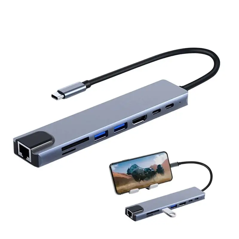 USB C Hub Multiport Adapter USB C Hub 8 In 1 Docking Station 5Gbps High-Speed Data Transfer 4K USB Data Ports For Printer Camera