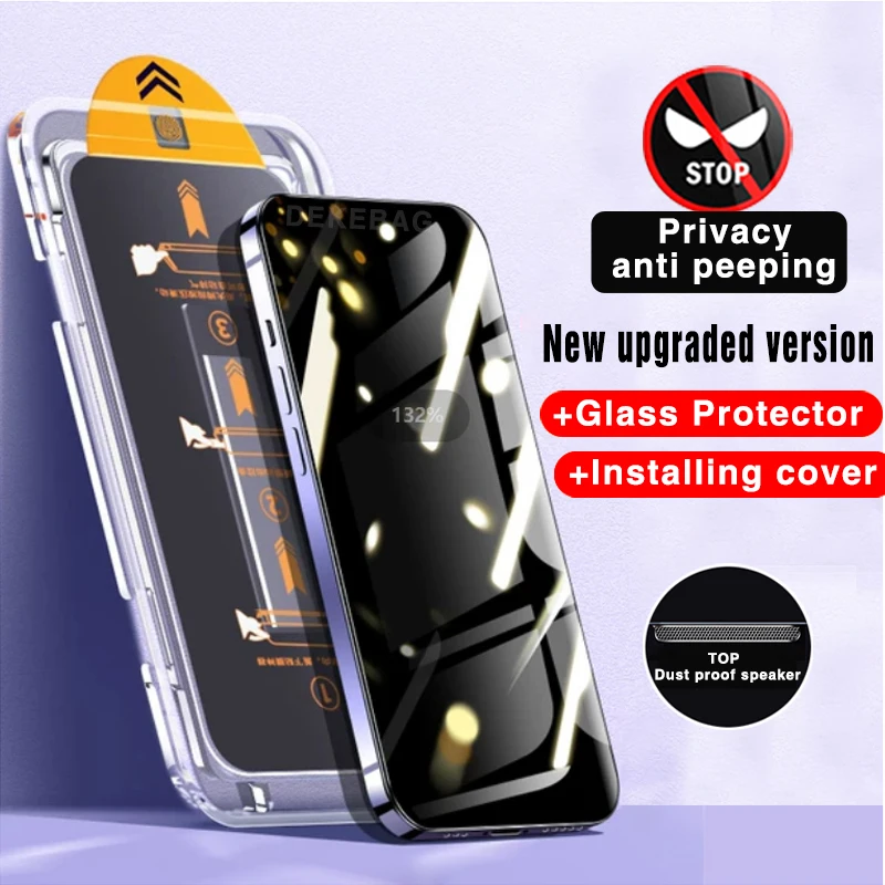 

Dust Free Bubble Free Anti Spy Screen Protector For iPhone 11 12 13 14 15 Pro Max Privacy Glass For iPhone 15 14 Plus XS MAX XR