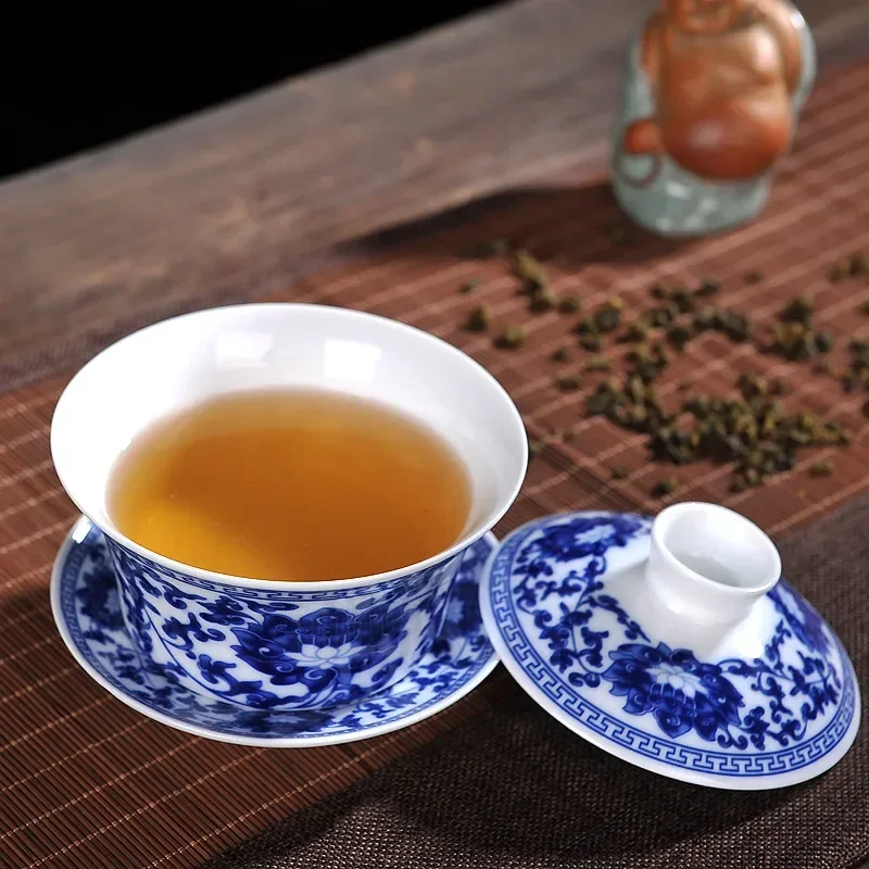 Jingdezhen-blue and white ceramic bowl, large gaiwan, eight treasure tea household cover
