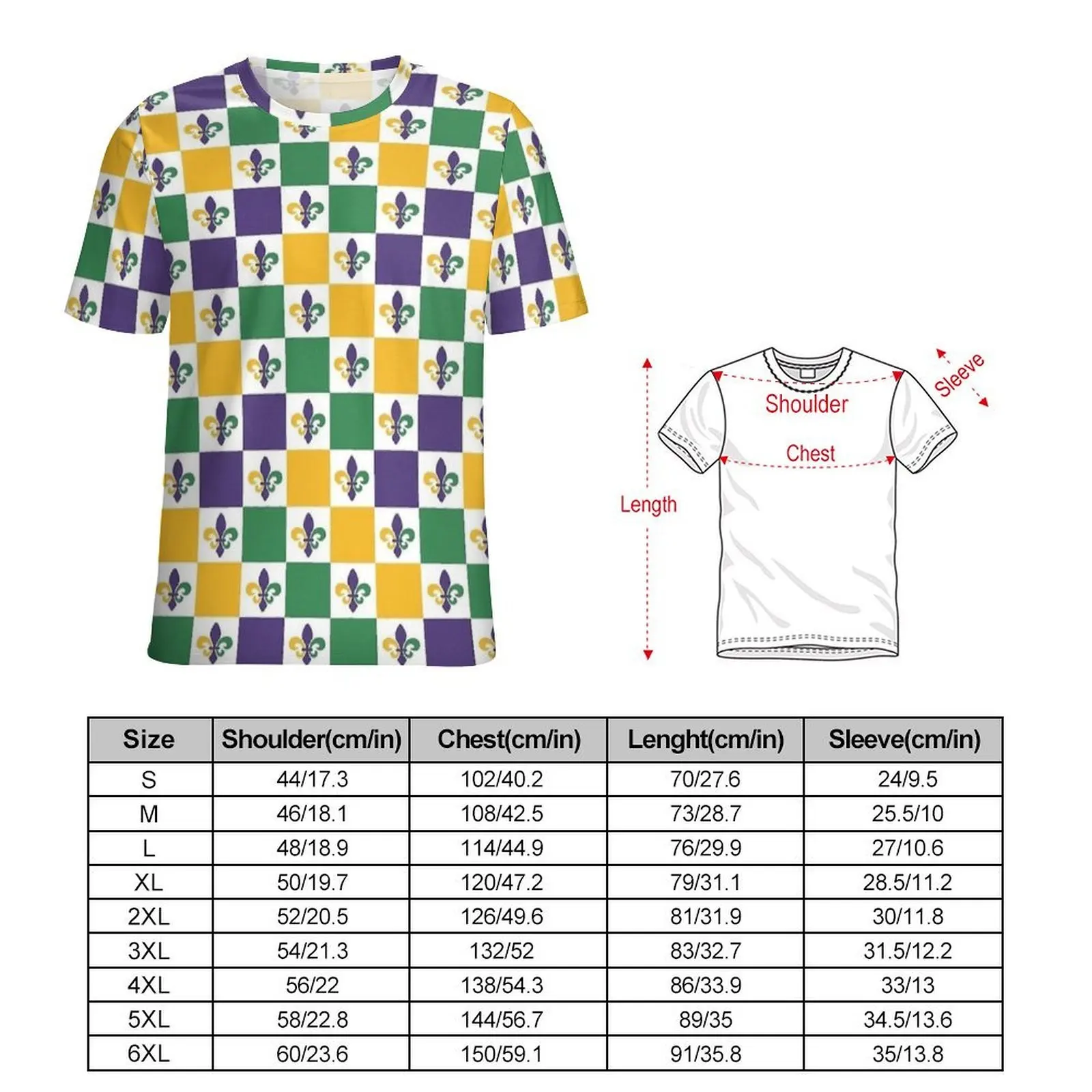 Couple Checker Fleur De Lis Mardi Gras Print T-Shirt Trendy T Shirts Short Sleeve Pattern Tshirt Premium Aesthetic Big Size Tees