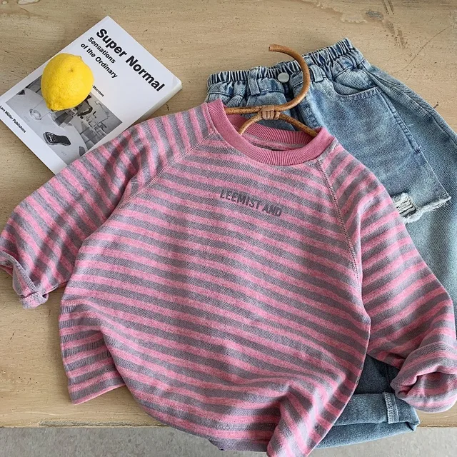 BELLBELL Kids Boys Long Sleeves Autumn Letter Printed Infant Babys Boys Striped T-shirts Casual Toddler Little Boy Pullovers Top 2