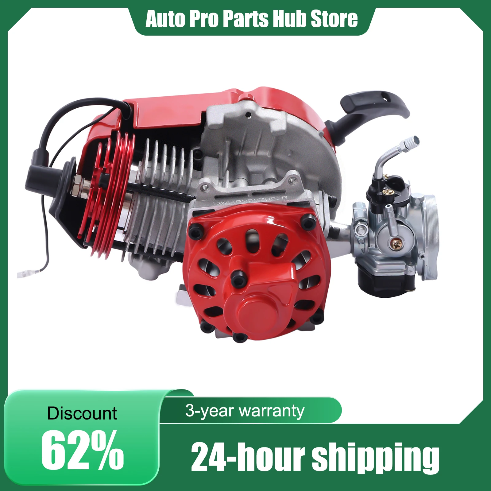 محرك سحب البداية 6 أسنان، 2 شوط 49CC للدراجة الترابية الصغيرة دراجة الجيب سكوتر ATV، ألومنيوم، 12500 دورة/دقيقة