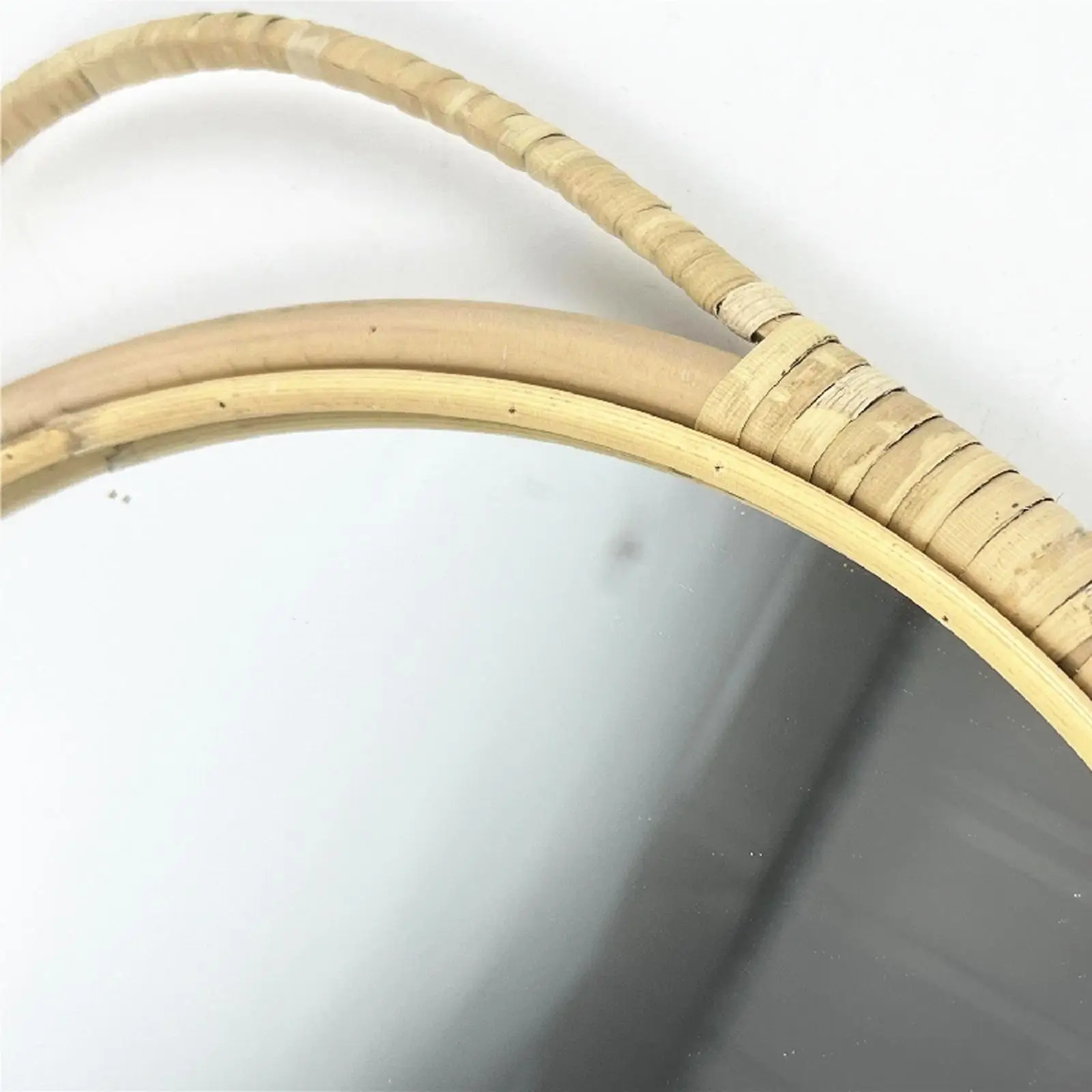 Miroir mural rond avec cadre en rotin, 11 pouces, rond, pour salon, salle de bain, chambre à coucher