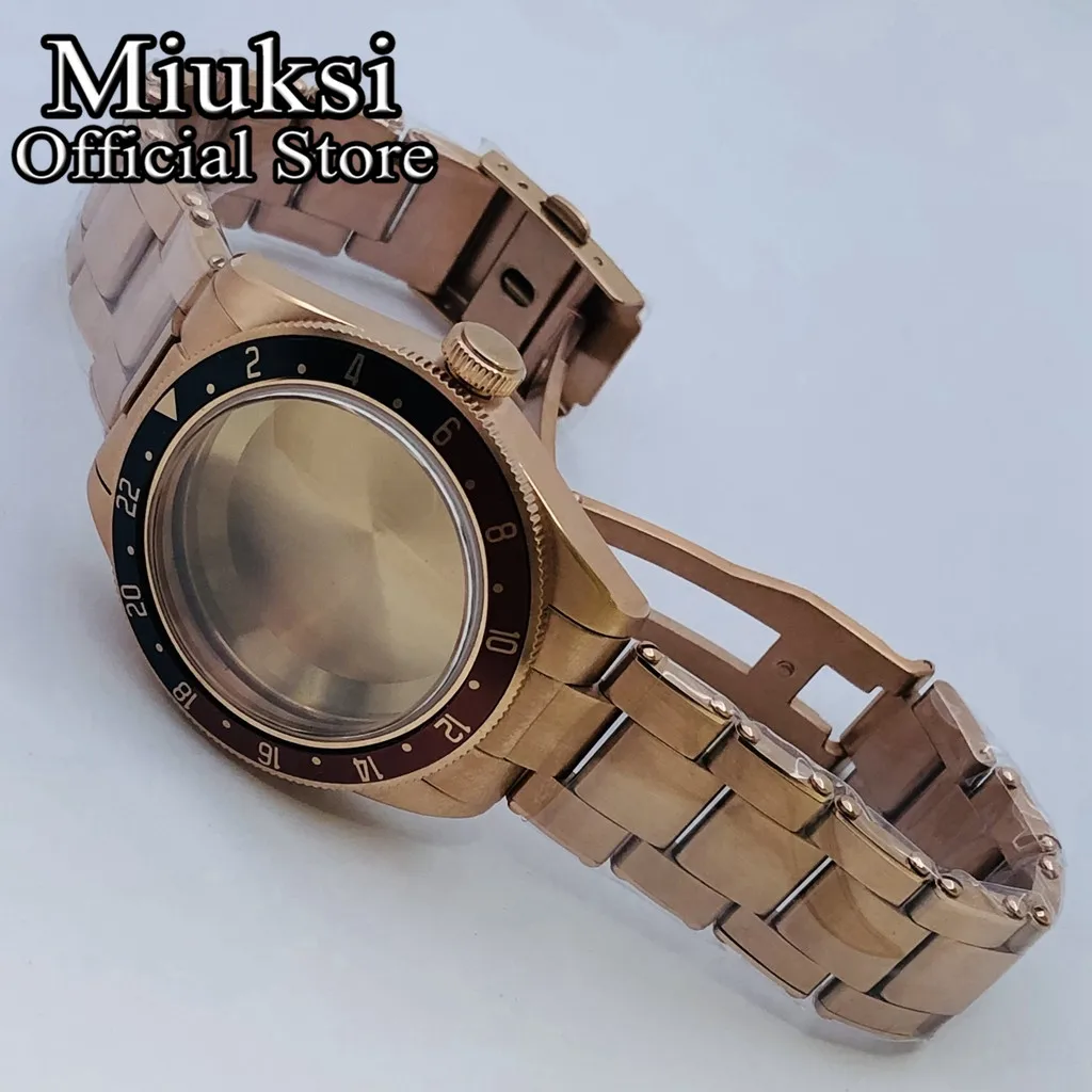 Miuksi 39mm rose gold watch case black blue green silver bezel domed sapphire glass fit NH35 NH36 NH34 ETA2824 PT5000 movement