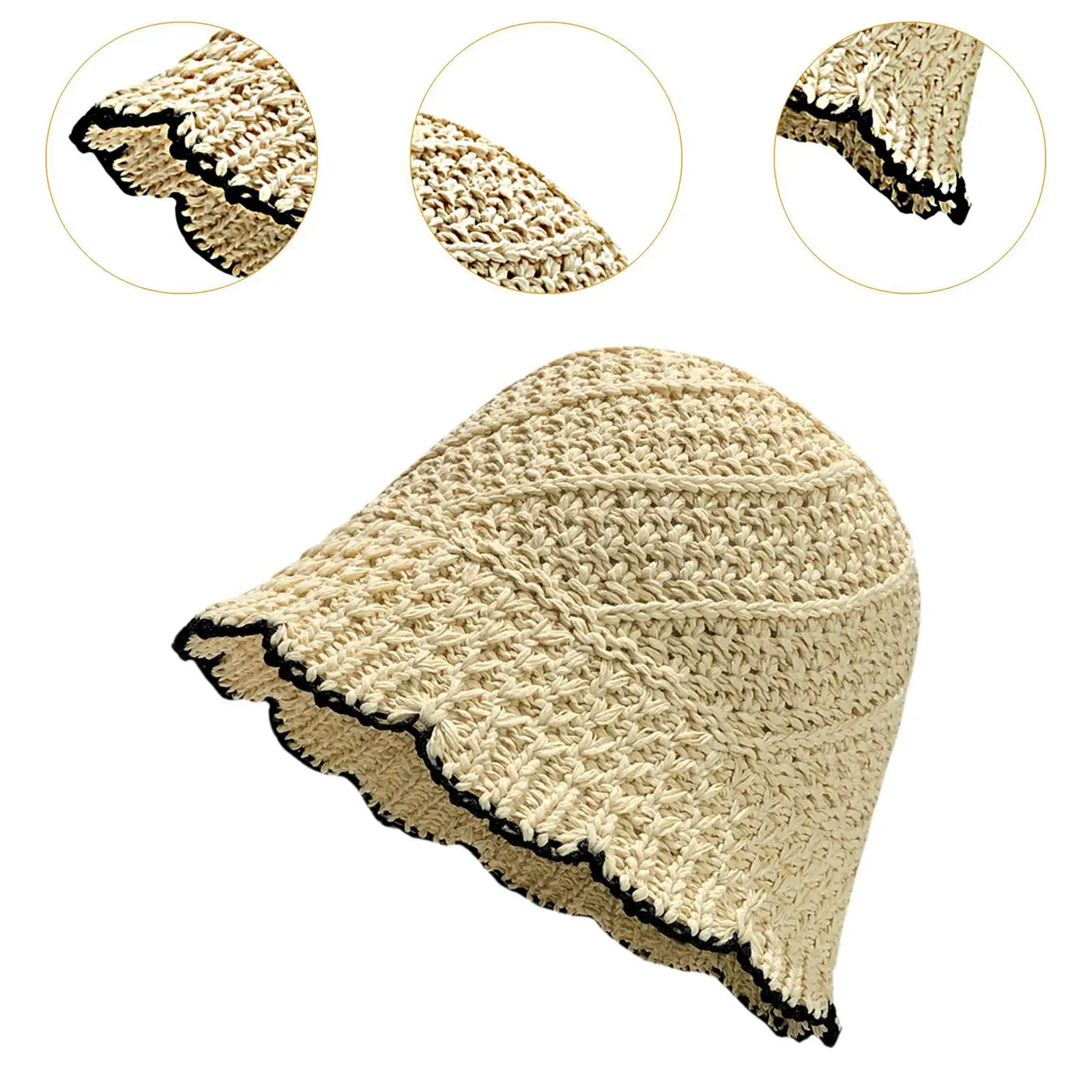 Women Handwoven Bucket Hat Fashion Novelty Sunhat Versatile Summer Fisherman Hat for Holidays Street Parties Beach Trips Dating