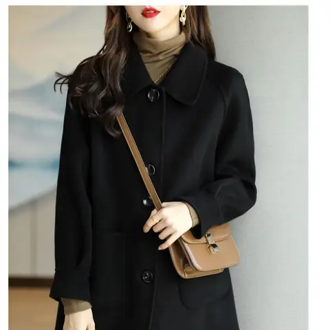 Plus Size Women's Loose Lapel Long Woolen Coat Winter Outerwear plus Size Fashionable Slimming Stylish Korean Casual Style Sh...