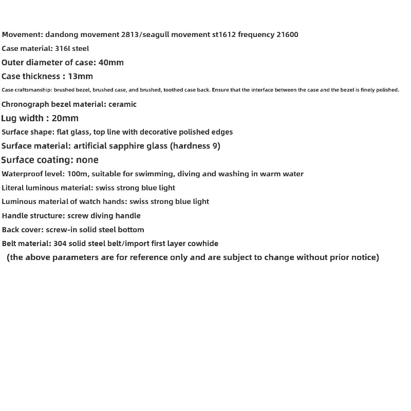 Montre de plongée mécanique automatique pour hommes, mouvement Dandong 2813, lumineux, étanche, sport de plein air