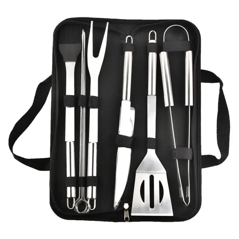 Stainless Steel Complete BBQ Tool Set Portable Storage Cloth Bag Grill Baking Accessories For Outdoor Barbecue Camping Cooking