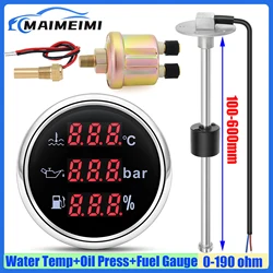 Auto Car 3IN1 Water Temp+Oil Pressure Meter+Fuel Level Gauge with Fuel Level Sensor 0-190ohm 100-600mm Boat Yacht 12V24V custom