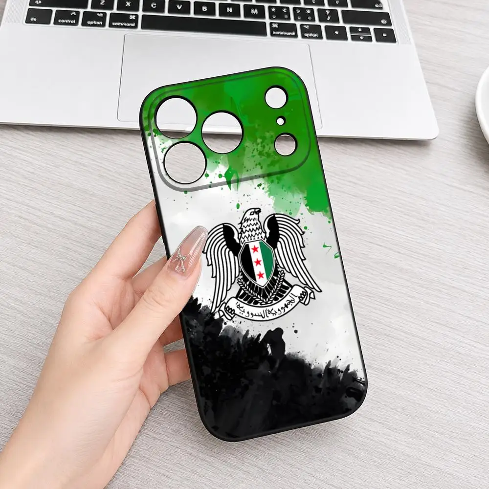 Syrian National Emblem Pattern Black Phone Case, Suitable For IPhone 17 Pro Max 16, 15, 14, 13, 12, 11, Xs, Xr, X, Plus Pro Max