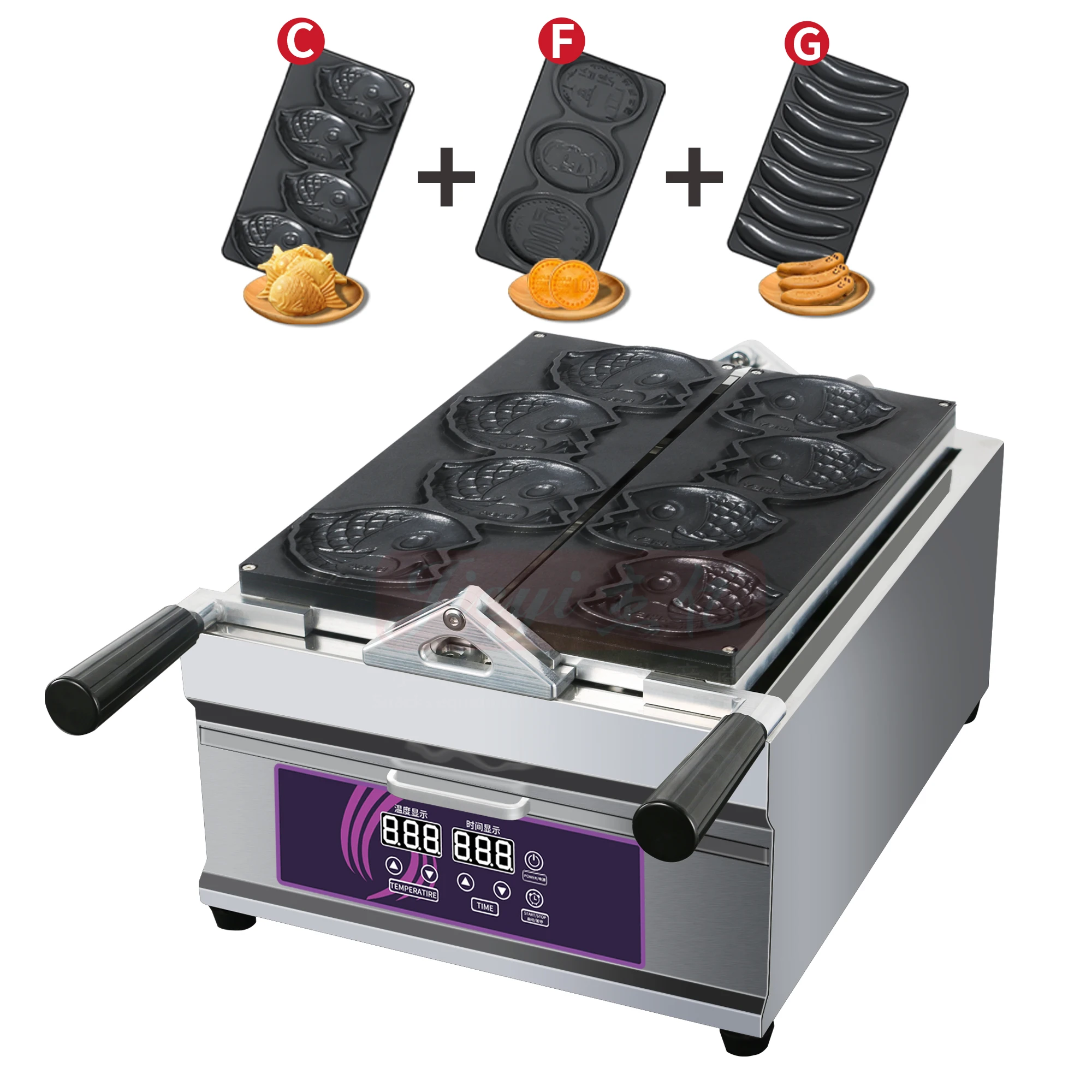 

Digital Display Snack Equipment Waffle Maker 3 In 1 Interchangeable Plates Commercial Electric Waffle Machine