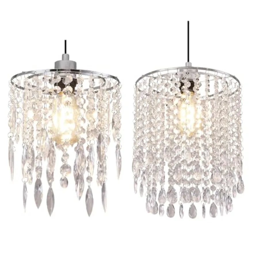 

Chandelier Shades Mini Crystal Light Acrylic Beaded Hanging lamp Modern 2-Tiers Pendant Light Sparkling Ceiling Decor Lampshade