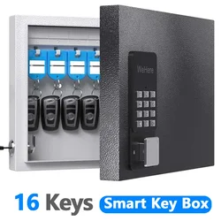 WeHere Smart Key Safe Box Wall Mounted (16 Keys),OTP/APP Bluetooth/fixed Code Unlocking Key Management Safe and 16 Key Labels