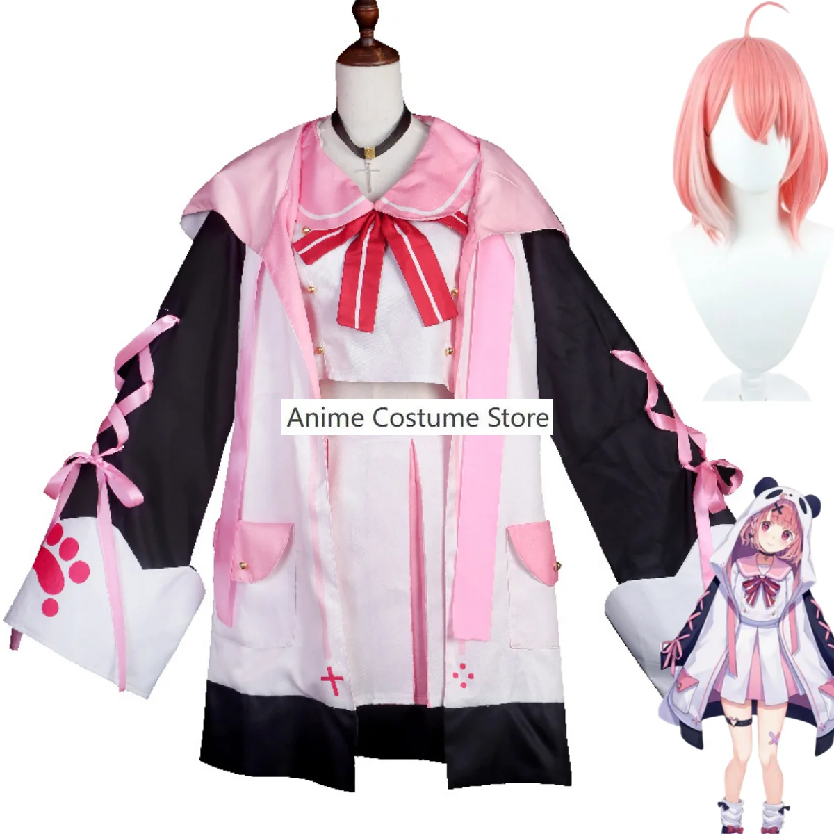 

Anime Virtual Idol Nijisanji Sasaki Saku Cosplay Costume Sasa Wig Pink Hooded Coat Uniform Woman Sexy Kawaii Party Sailor Suit