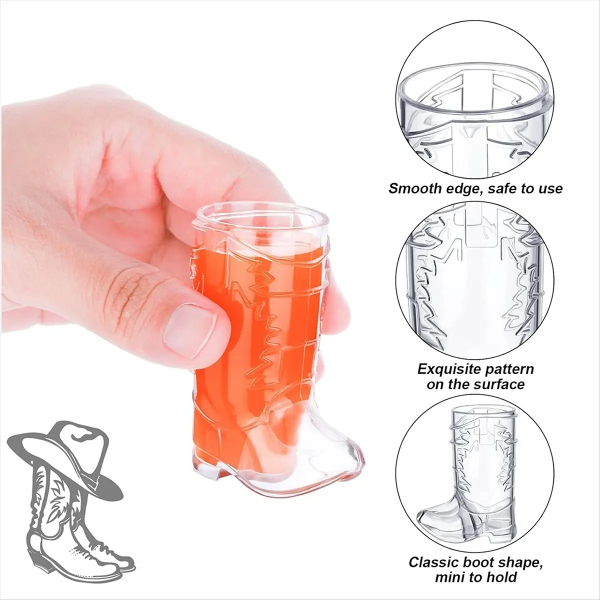 2026 Trend 36 Pieces 1 OZ Clear Cowboy Glasses Mini Cowboy Boot Shot Glasses Plastic Western Cowboy Glasses Transparent