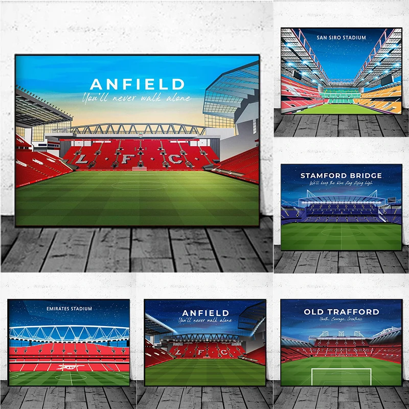Pintura em tela sem moldura, famosa no mundo, com tema de esportes, Liverpool Anfield Stadium, Arsenal Stadium, Old Trafford Stadium, pôster de arte de parede, 1 peça.