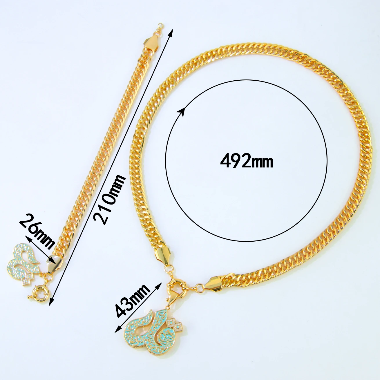 Saudi-Arabien Muslimisches Retro-Schmuckset 21 Karat vergoldet Dubai Hip Hop Zirkonia Kubanische Halskette Armband Marokkanische Hochzeitsschmuck – Detail 17