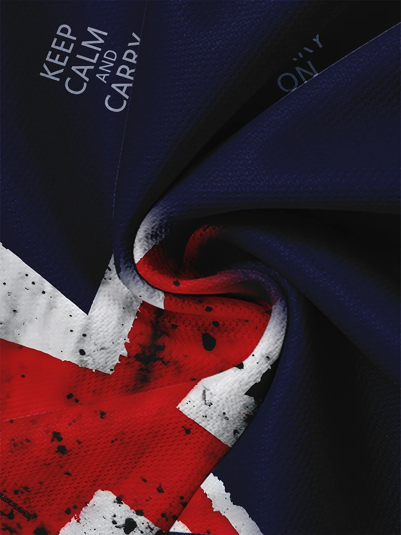 تي شيرت رجالي برسومات Union Jack الوطنية - تصميم "Keep Calm Carry On" باللون الأزرق الداكن مع طباعة كاجوال بأكمام قصيرة باللونين الأحمر والأبيض