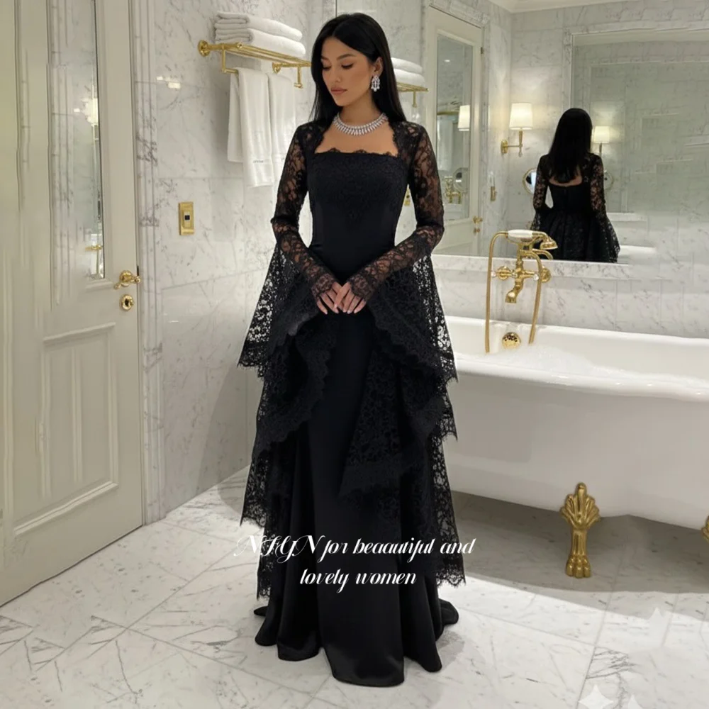 

NFYN A Line Prom Dress with Flare Sleeve Party Dress Lace Evening Dress for Arabic Women حزب فساتين Customized