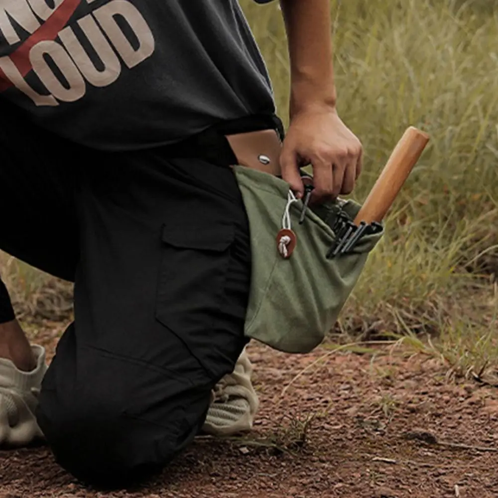 Collapsible Canvas Storage Bag PU Leather Water-Resistant Outdoor Foraging Bag Durable Waxed Canvas Garden Picking Pouch Hiking