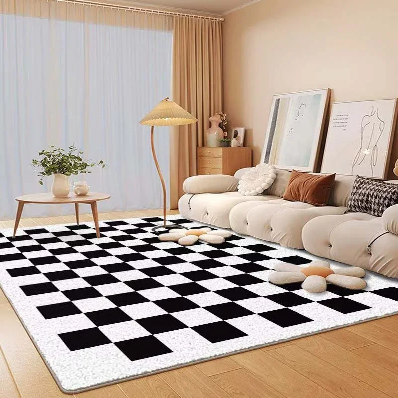 Modern Living Room Large Carpet Checkerboard Plaid Decoration Floor Mat Sofa Mat Coffee Table Rug Bedroom Comfortable Soft Rugs