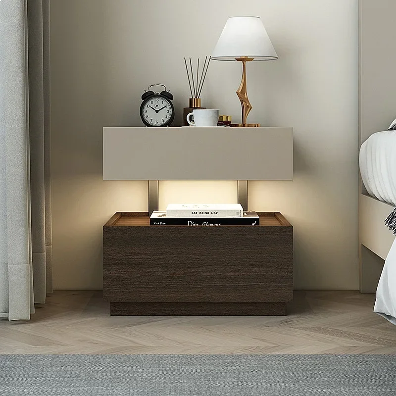 BJ Mid-Century Modern Walnut Floating Nightstand With Smart Sensor Light Bedside Storage Cabinet