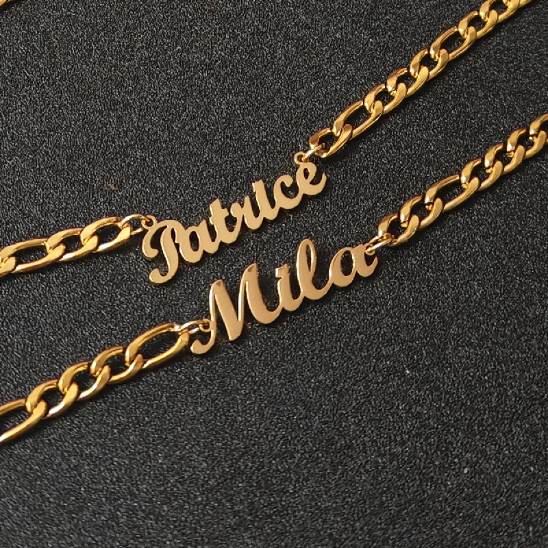 Immagine 5: Set di braccialetti con collana con nome personalizzato Set di gioielli con collana personalizzata in acciaio inossidabile Set di gioielli con ciondolo regalo