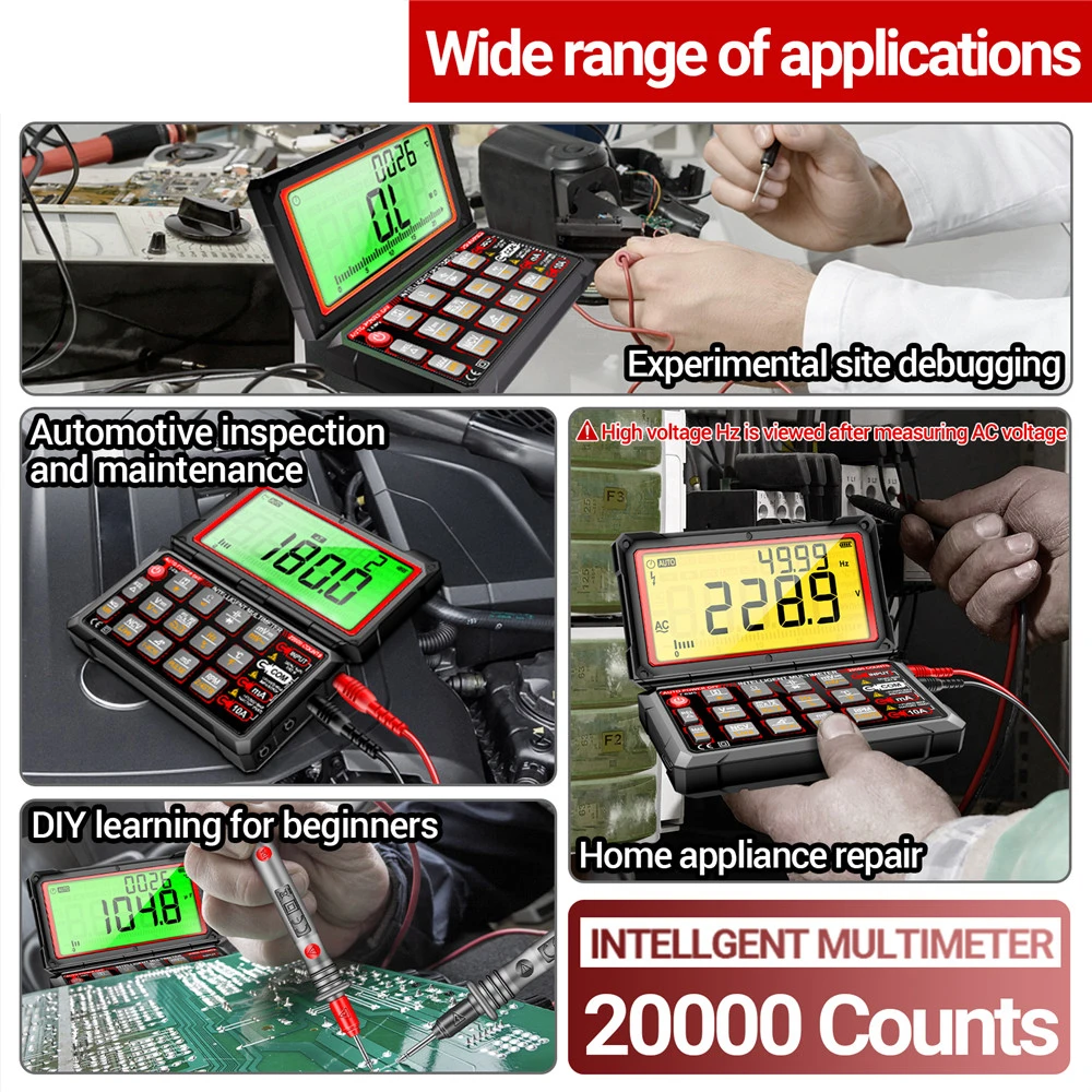 ANENG 623 Auto Repair Multimeter 20000 Counts Digital AC/DC Voltage Current NCV Induction Diode Capacitance Buzzer Tester Tools