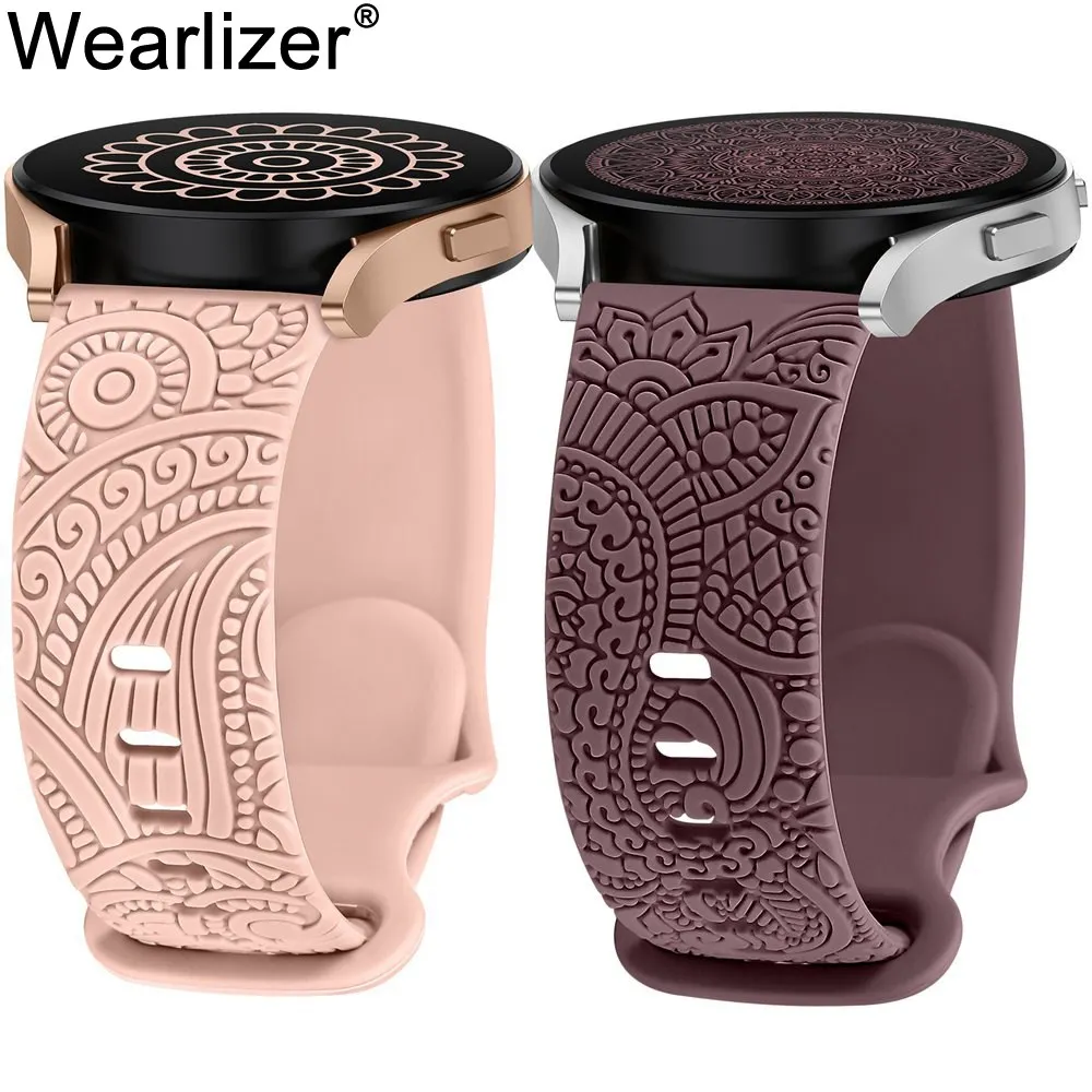 

Wearlizer 2 Pack 20mm Floral Engraved Band For Samsung Galaxy Watch 7/6/5 40mm 44mm Silicone Strap for Watch 6 Classic/Active 2