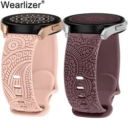 Wearlizer-pulseira gravada floral para Samsung Galaxy Watch, pulseira de silicone para relógio 6, 5, 4, 6 clássico, Active 2, 20mm, 40mm, 44mm, 2 pacotes