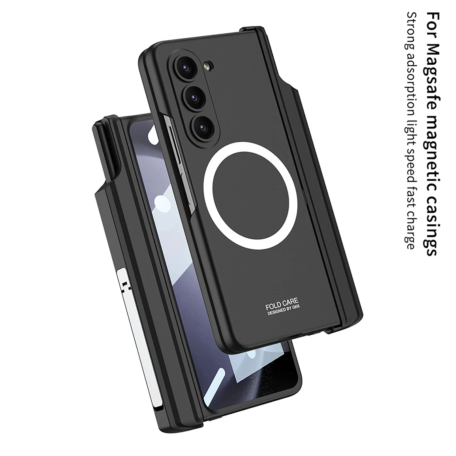 High quality hinged pen holder with tempered film cover Samsung Galaxy Z Fold 5 Magsafe wireless magnetic charging matte Case