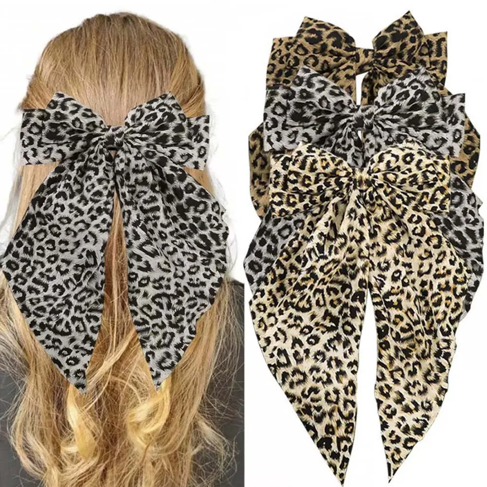 

Leopard Print Large Bow Hair Clip Fashion Female Headgear Barrette Hairclip Hair Accessories For Longhair Hair Ponytail Fixed