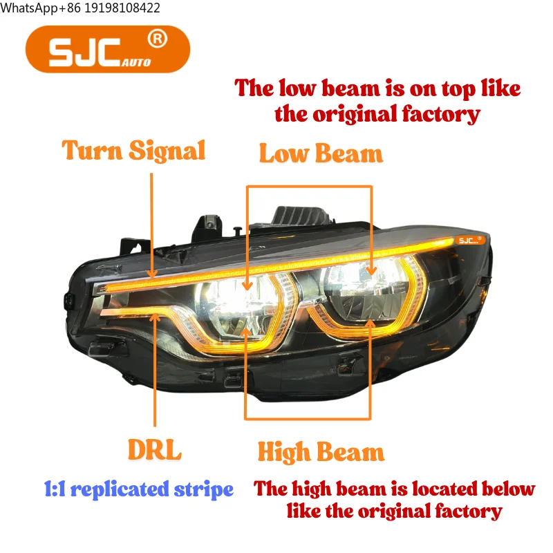 SJC Auto V2 IKON Style Three Colors Drl Head Lights for BMW F32 F80 F82 F8X M3 M4 Headlight White Yellow Amber Switchable Drls